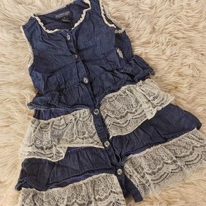 Girls Sz 5 Denim & Lace Ruffle Dress